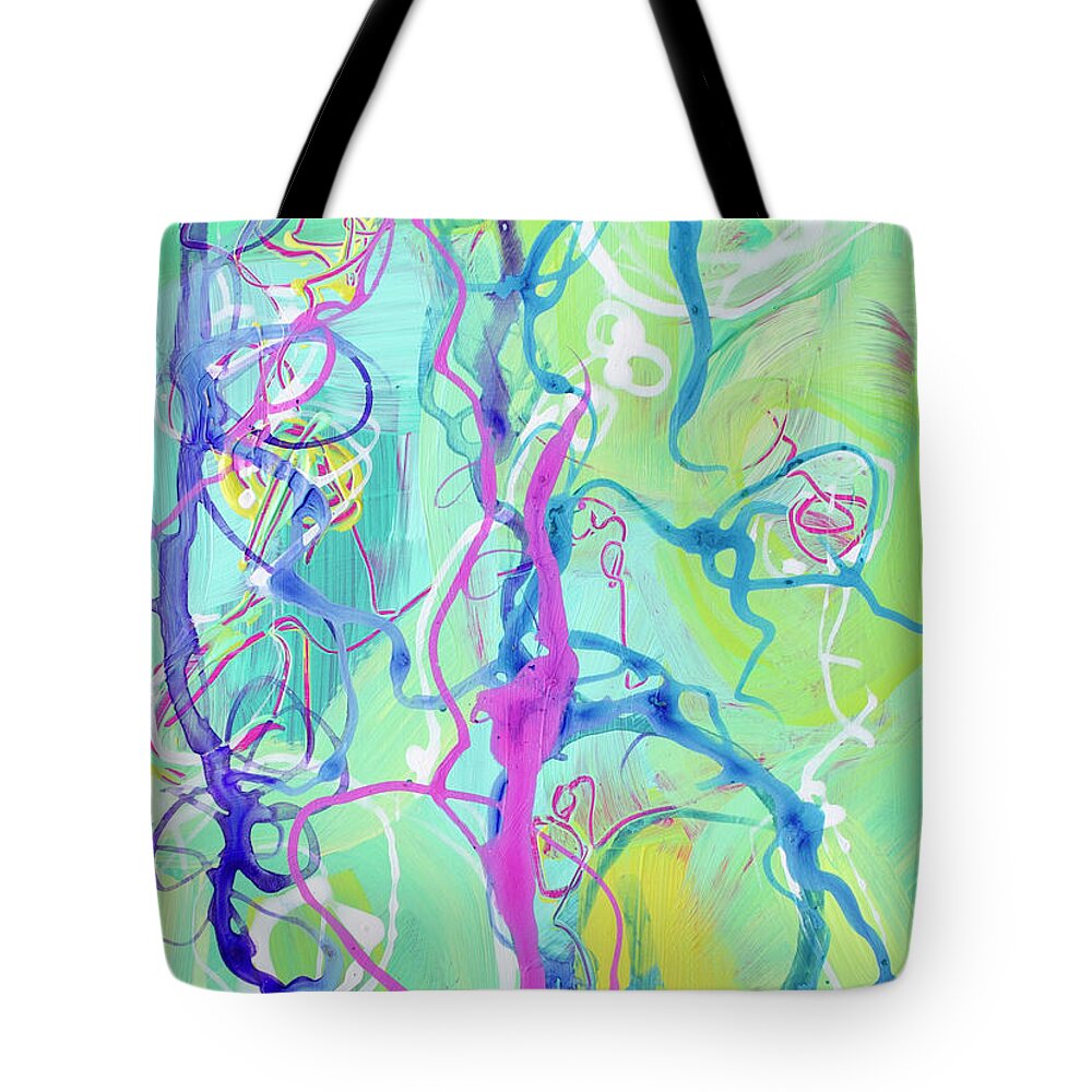 Modern Abstract Art Tote Bag featuring the painting Contemporary Abstract - Crossing Paths No. 2 - Modern Artwork Painting by Patricia Awapara