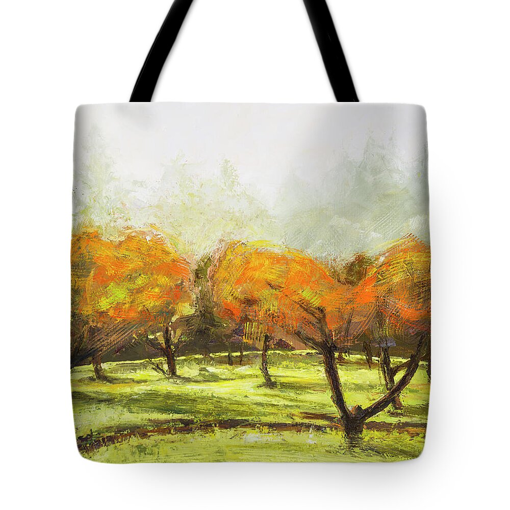 Orchard Tote Bag featuring the painting Contemporary Orchard by Hone Williams