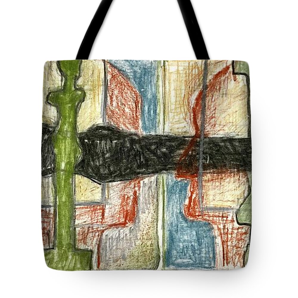 Color Charcoal Tote Bag featuring the drawing Conversation by David Euler
