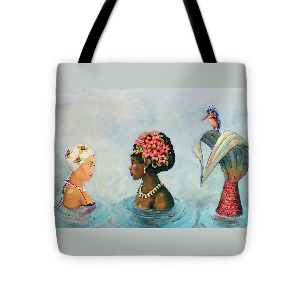 Mermaid Tote Bag featuring the painting Conversation With a Mermaid by Linda Queally by Linda Queally