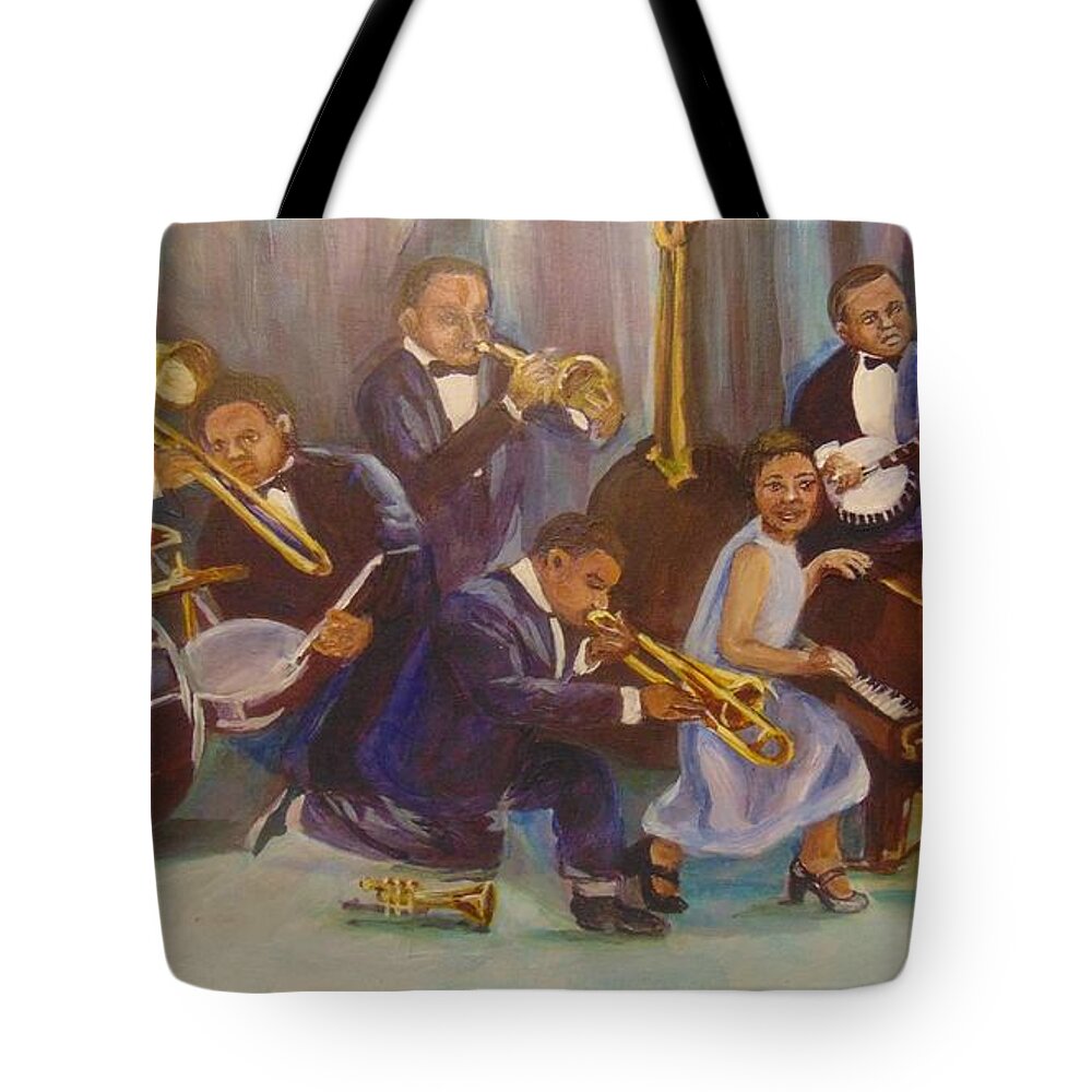 Jazz Tote Bag featuring the painting Cool Jazz by Saundra Johnson