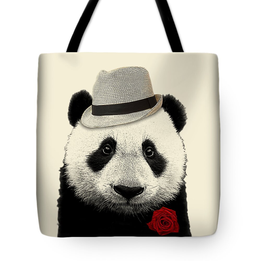 Panda Tote Bag featuring the digital art Cool Panda Bear Portrait by Madame Memento