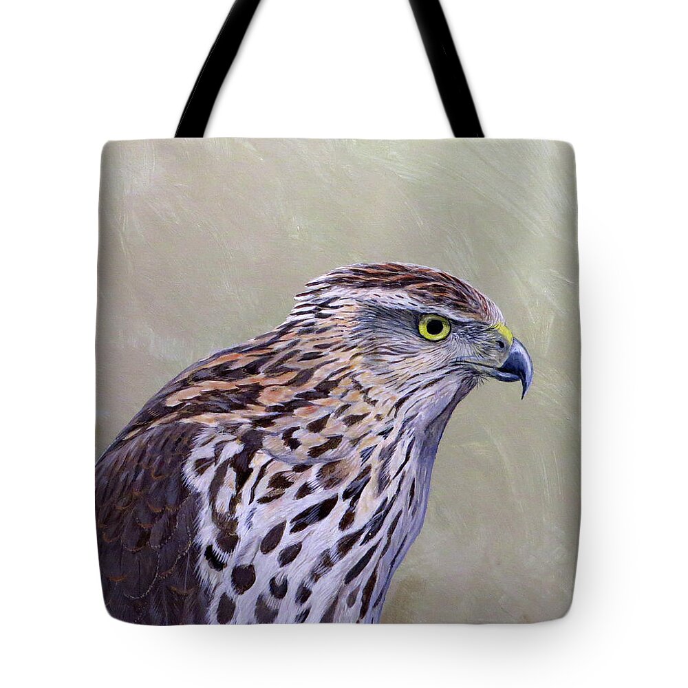 Cooper's Hawk Tote Bag featuring the painting Cooper's Hawk Portrait by Barry Kent MacKay