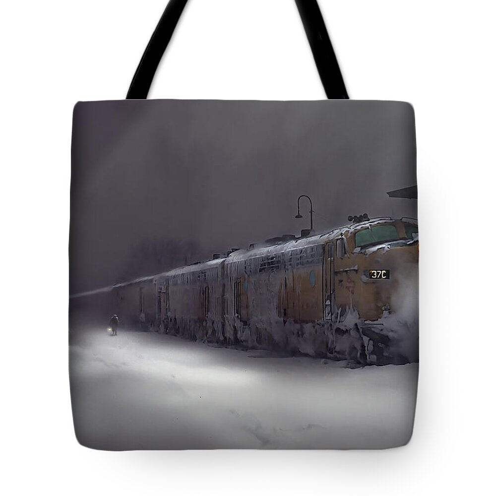 Copper Country Limited Tote Bag featuring the painting Copper Country Limited - Cold Night by Glenn Galen