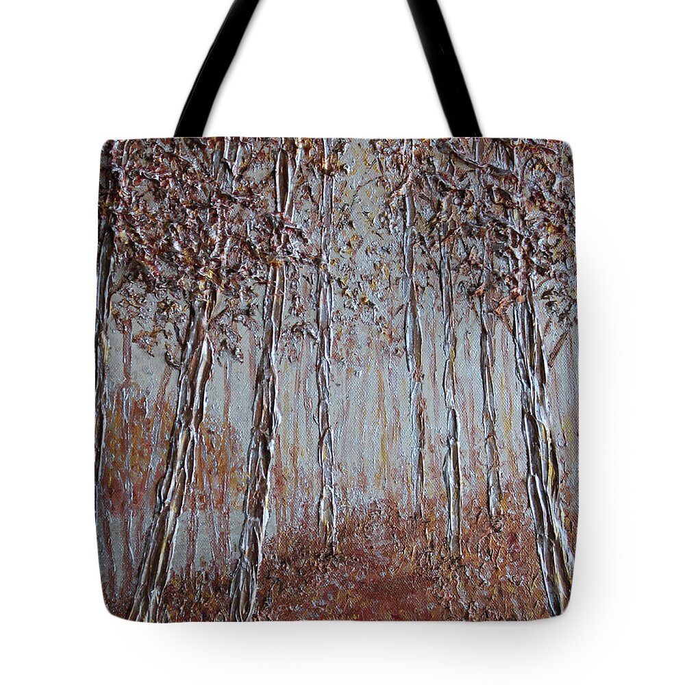 Trees Tote Bag featuring the painting Copper Forest SOLD by Linda Donlin