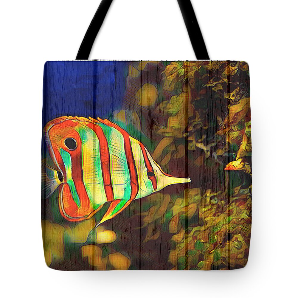 Fish Tote Bag featuring the digital art Copperband Butterfly Fish by Steven Parker