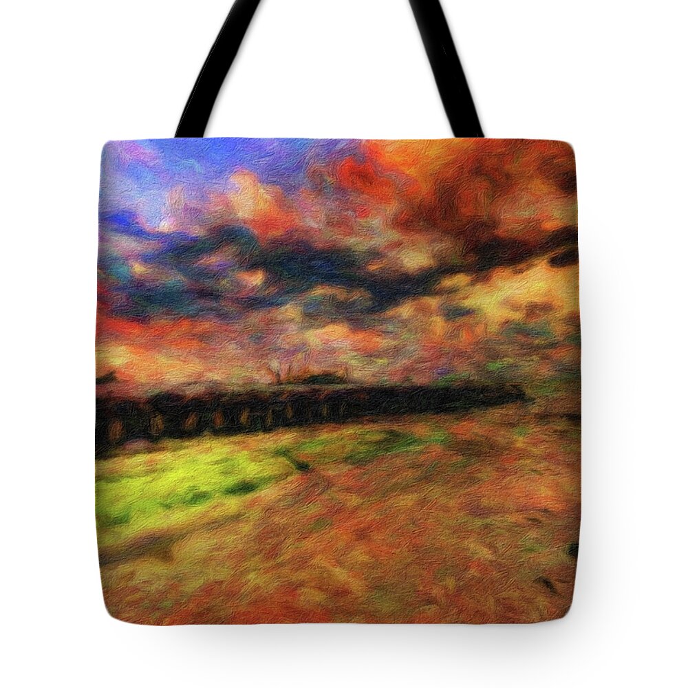 Coquina Tote Bag featuring the mixed media Coquina Beach Jetty Sunrise by Rolf Bertram