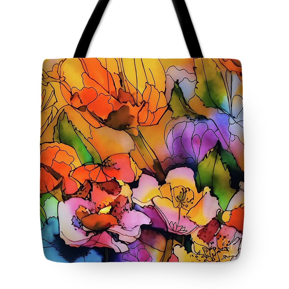 Vibrant Tote Bag featuring the mixed media Coral Floral by Holly Winn Willner