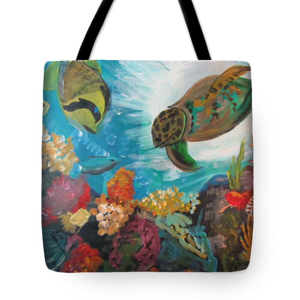 Turtle Tote Bag featuring the painting Coral Reef by Dody Rogers