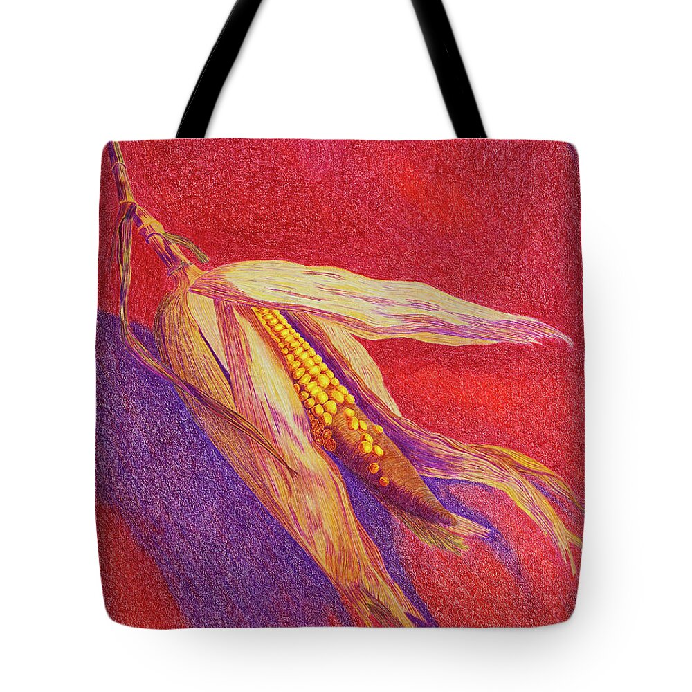 Corn Tote Bag featuring the drawing Corn Cob by Garry McMichael