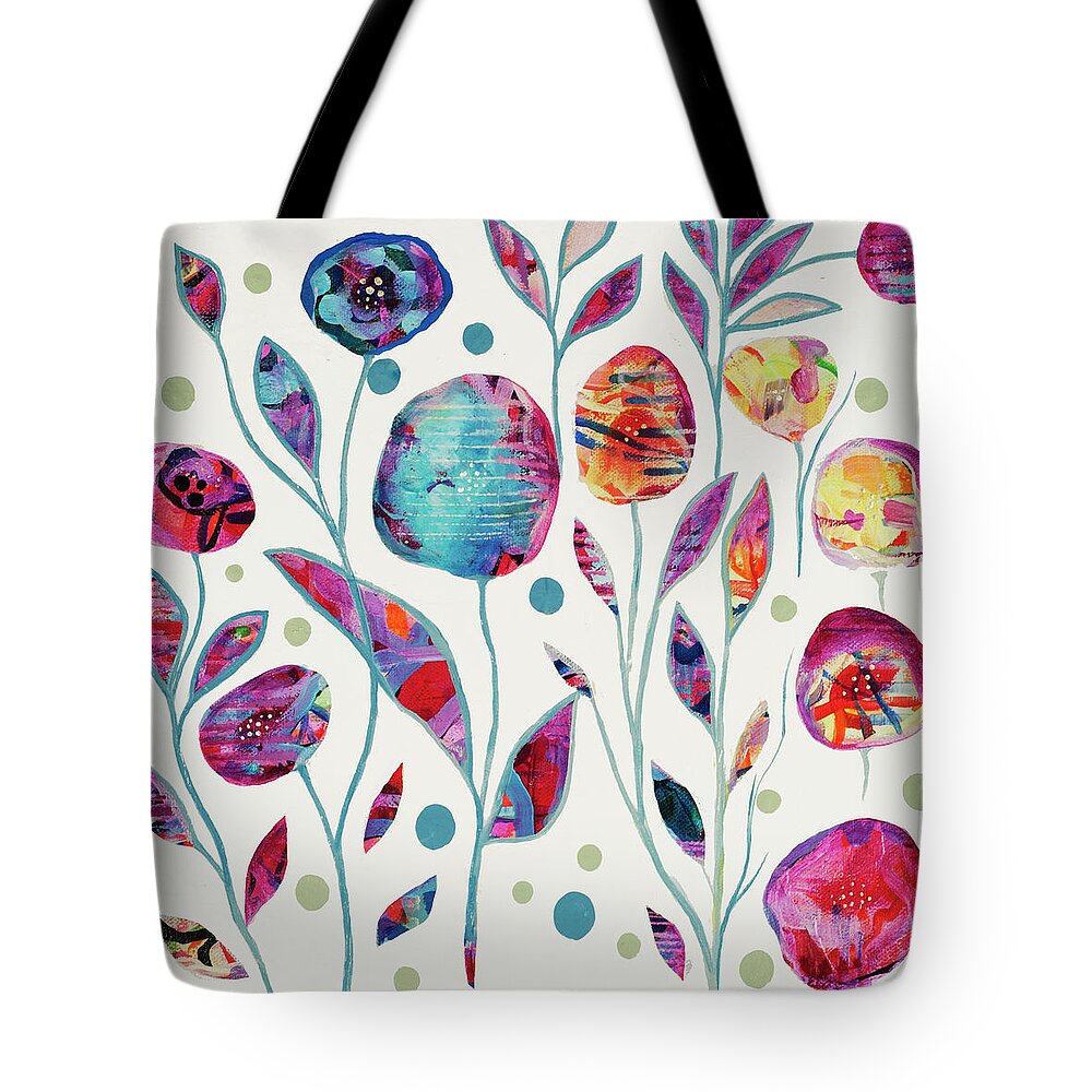 Flowers Happy Tote Bag featuring the painting Cosmic Garden Party by Amy Lewis