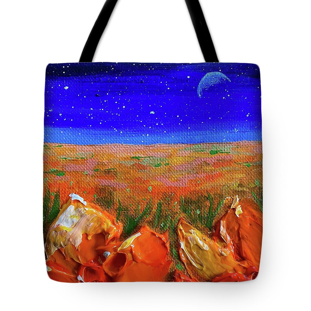 Poppy Tote Bag featuring the painting Cosmic Poppy Field by Ashley Wright