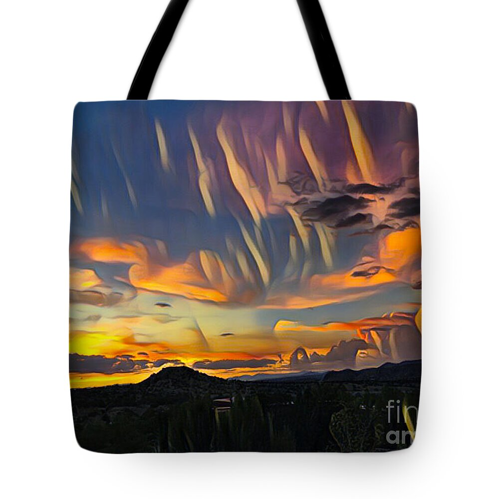 New Mexico Sky Sunset Photography Digital Effects Glen Neff Tote Bag featuring the photograph Cosmic Sky New Mexico by Glen Neff