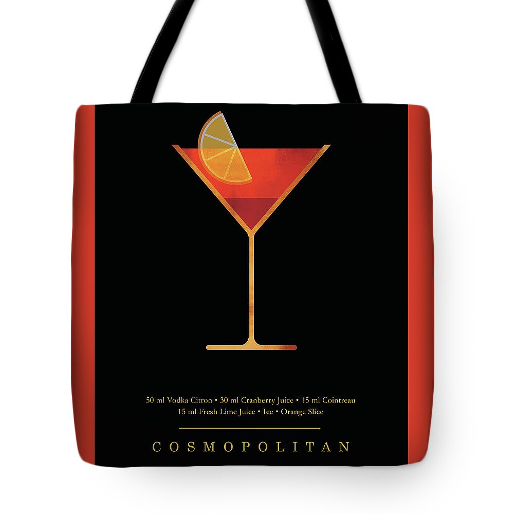 Cosmopolitan Tote Bag featuring the digital art Cosmopolitan Cocktail - Classic Cocktail Print - Black and Gold - Modern, Minimal Lounge Art by Studio Grafiikka