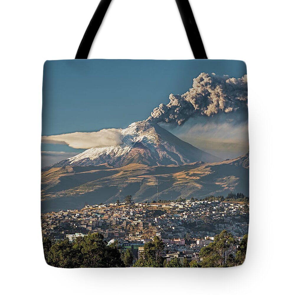 Andes Tote Bag featuring the photograph Cotopaxi volcano ash eruption by Henri Leduc
