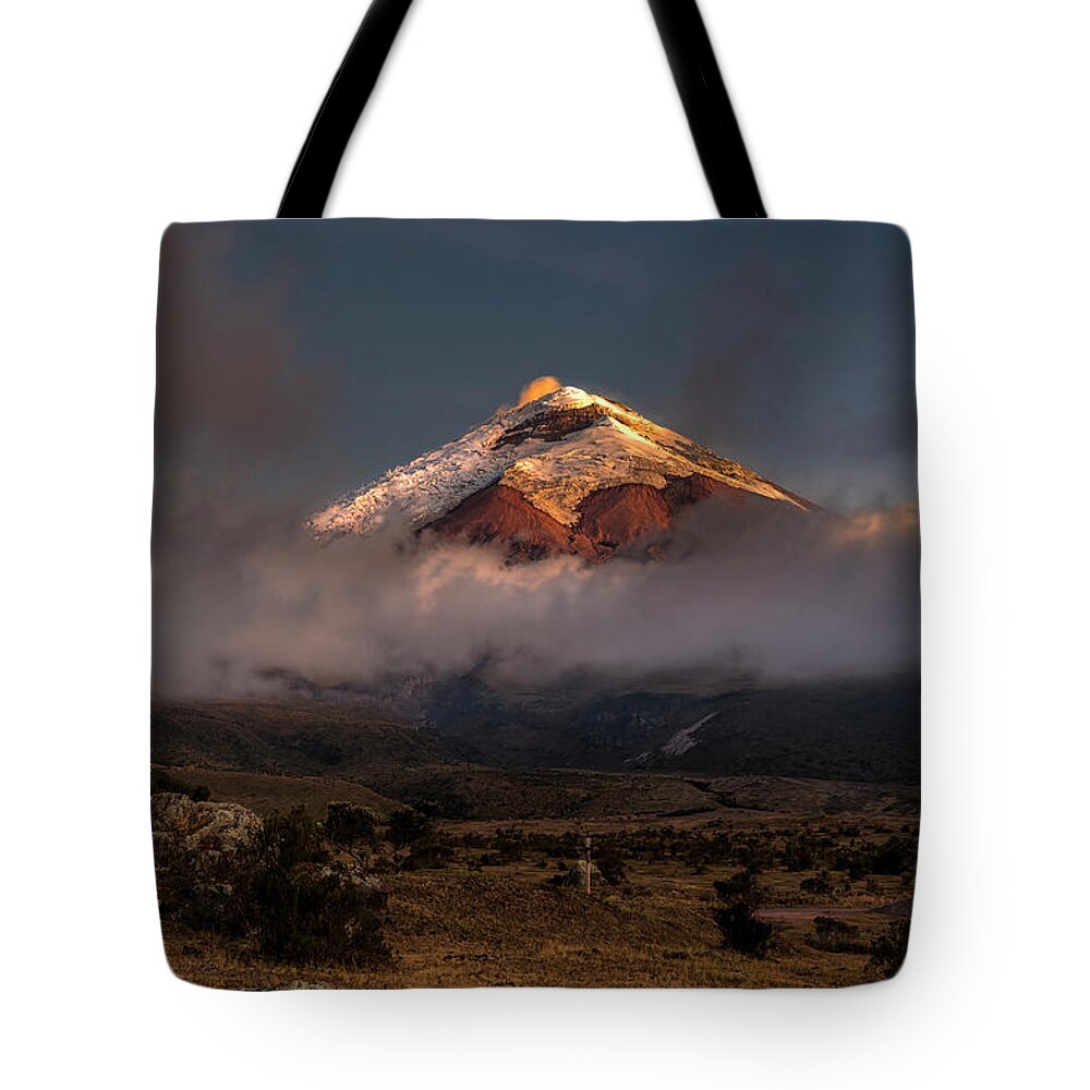 Andes Tote Bag featuring the photograph Cotopaxi volcano between night and day by Henri Leduc