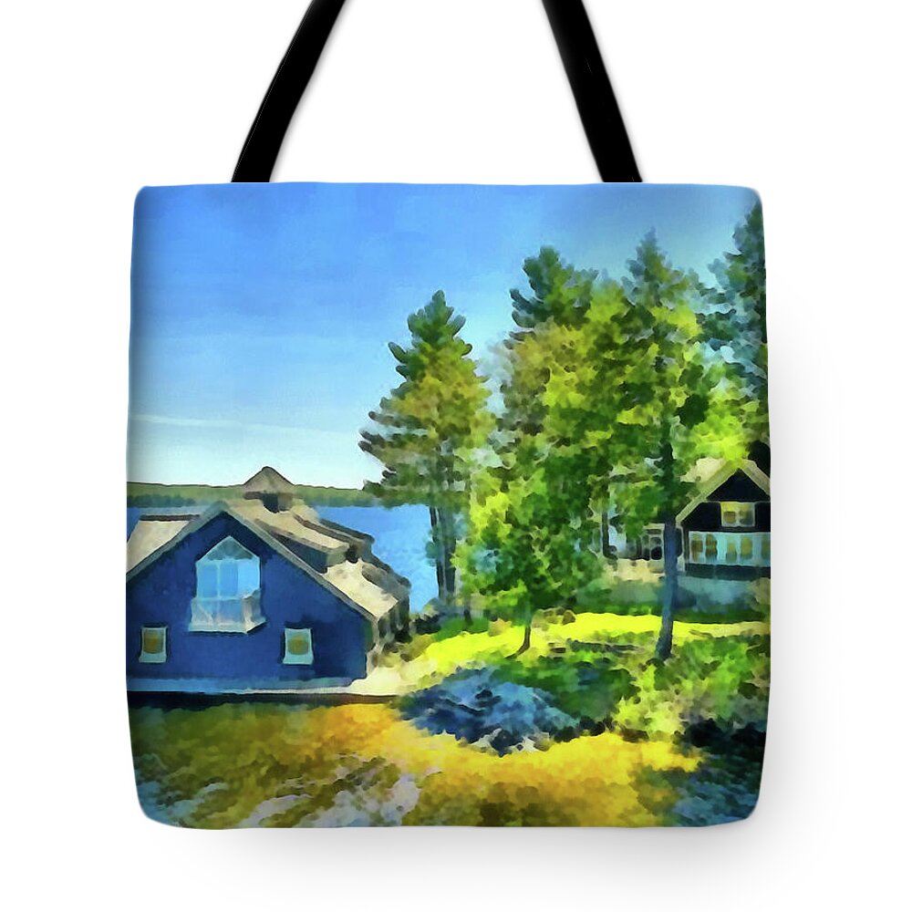 Cottage In The Woods Tote Bag featuring the painting Cottage in the woods 3 by George Rossidis
