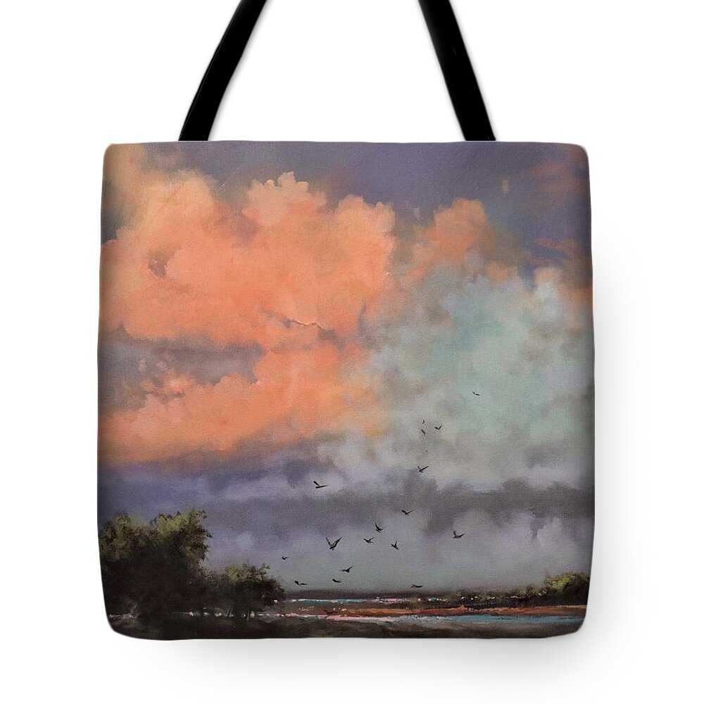 Clouds Tote Bag featuring the painting Cotton Candy Clouds by Tom Shropshire