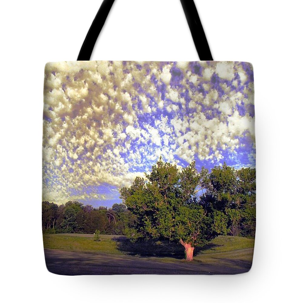 Cloud Art Tote Bag featuring the photograph Cottonball Clouds on Golf Course by Stacie Siemsen