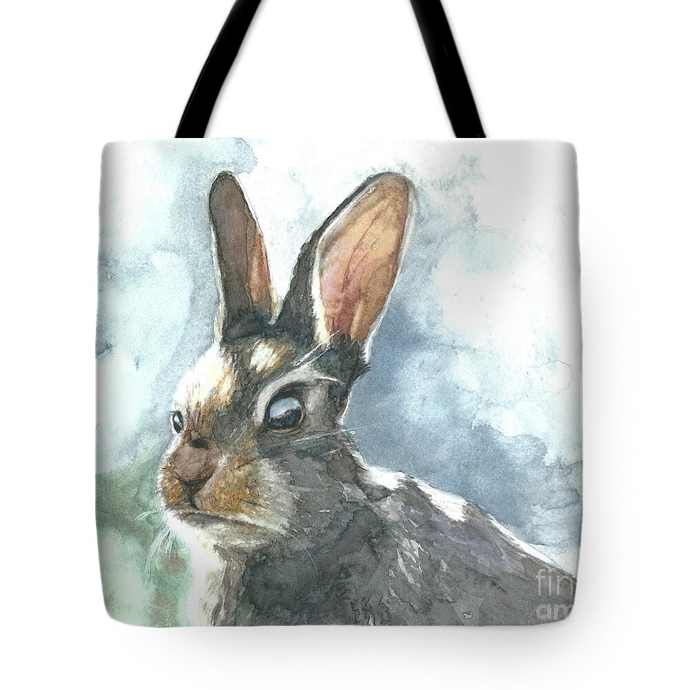 Rabbit Tote Bag featuring the painting Cottontail Rabbit by Pamela Schwartz