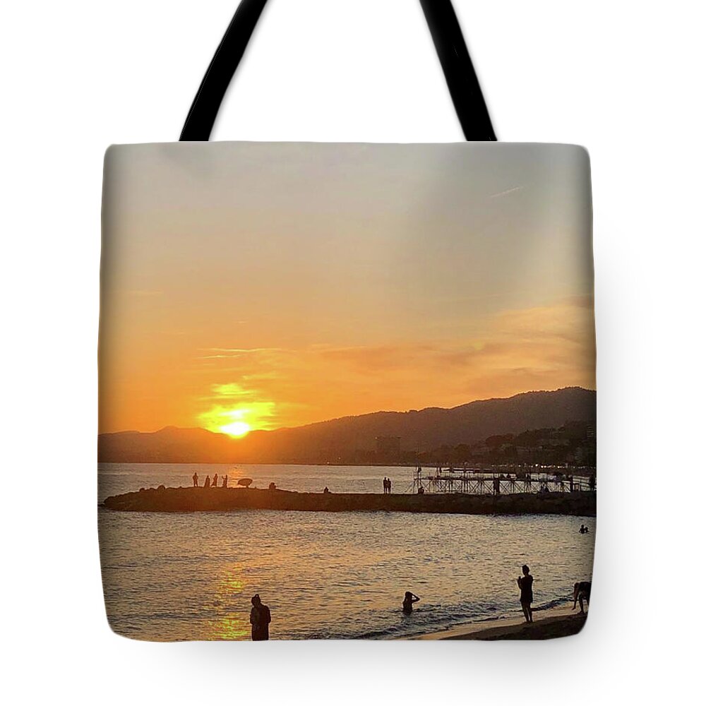 Cannes Tote Bag featuring the photograph Coucher de Soleil a Cannes by Medge Jaspan