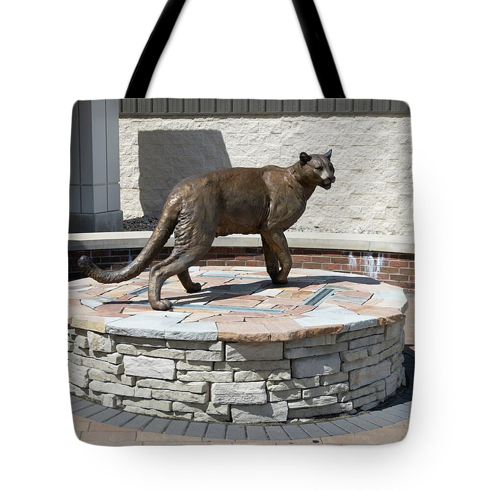 Spring Arbor Michigan Tote Bag featuring the photograph Cougar statue at Spring Arbor University by Eldon McGraw