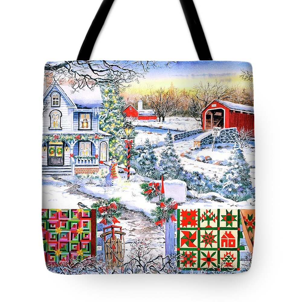 Snow Tote Bag featuring the painting Country Christmas by Diane Phalen
