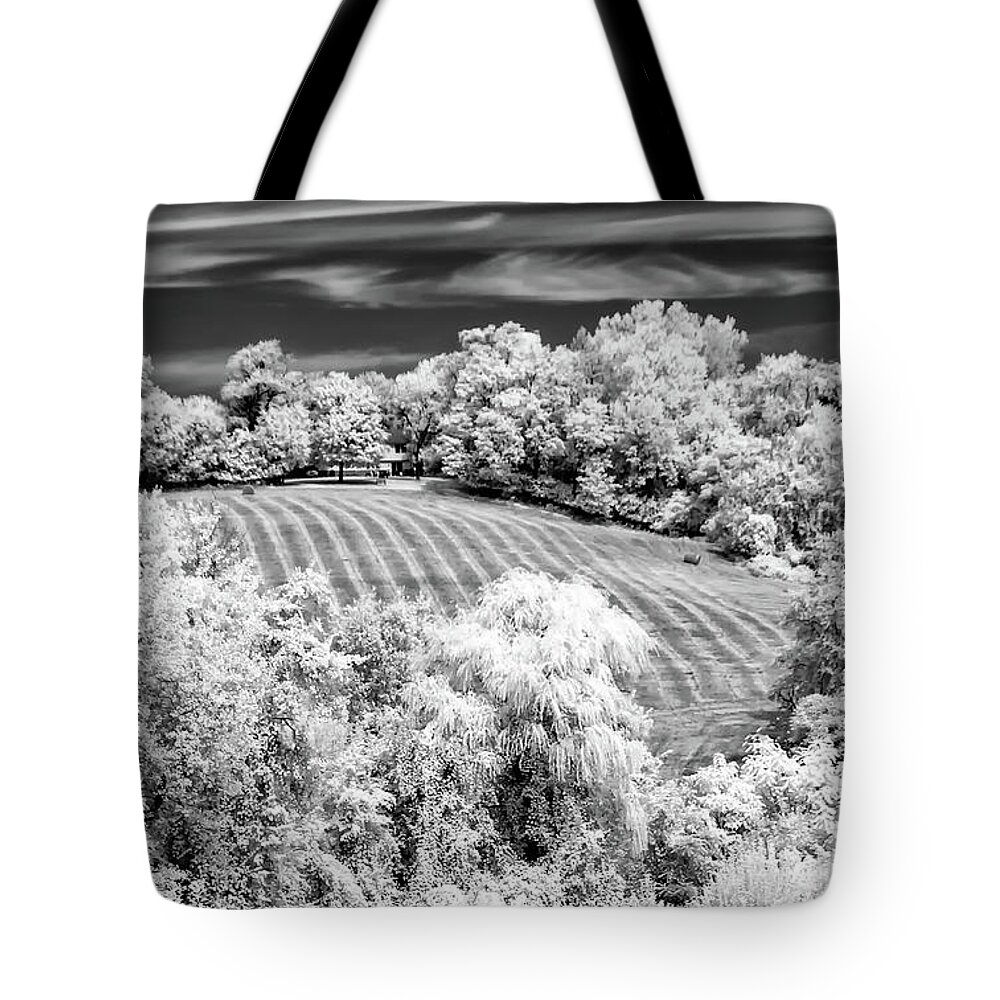 Black & White Tote Bag featuring the photograph Country Field in Infrared by Anthony Sacco