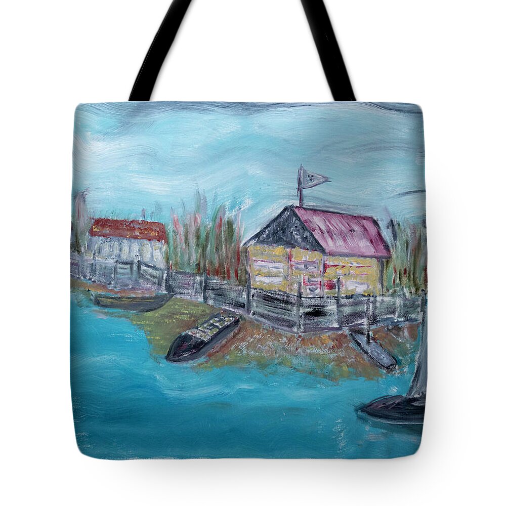  Tote Bag featuring the painting Country Lake Village by David McCready