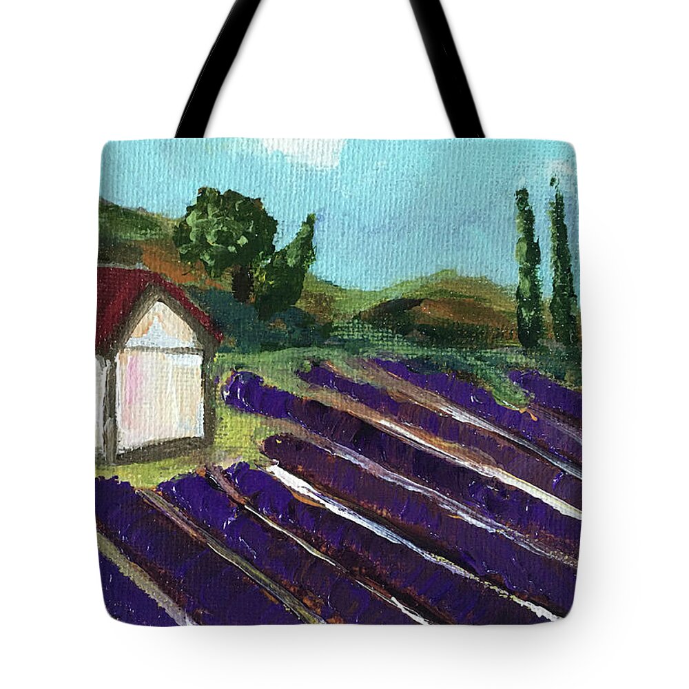 Lavender Tote Bag featuring the painting Country Lavender Farm 2 by Roxy Rich