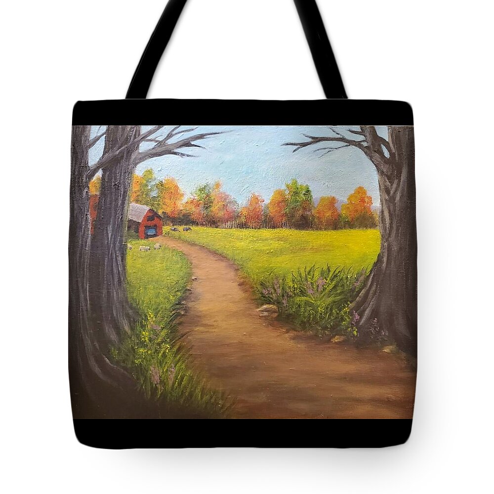 Autumn Tote Bag featuring the painting Country Scene in the Fall by Barbara J Blaisdell