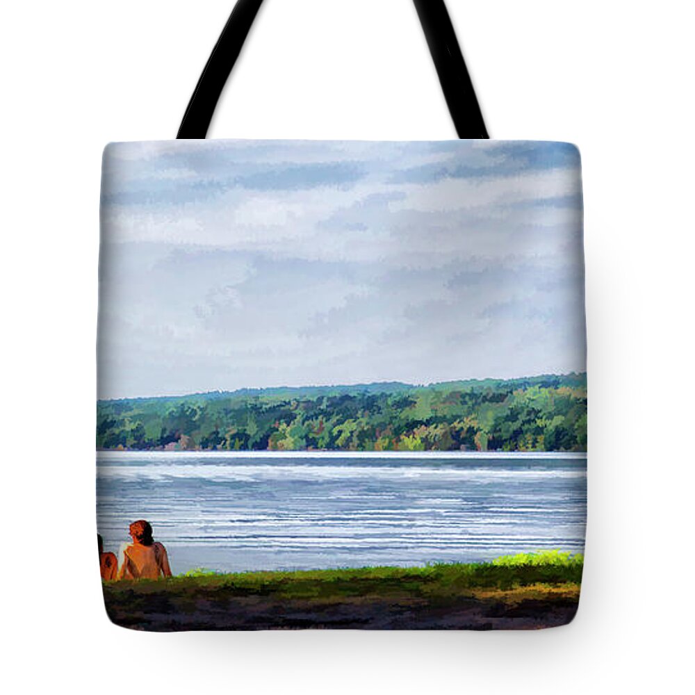 Cayuga Tote Bag featuring the photograph Couple at the Lake Shore by Monroe Payne