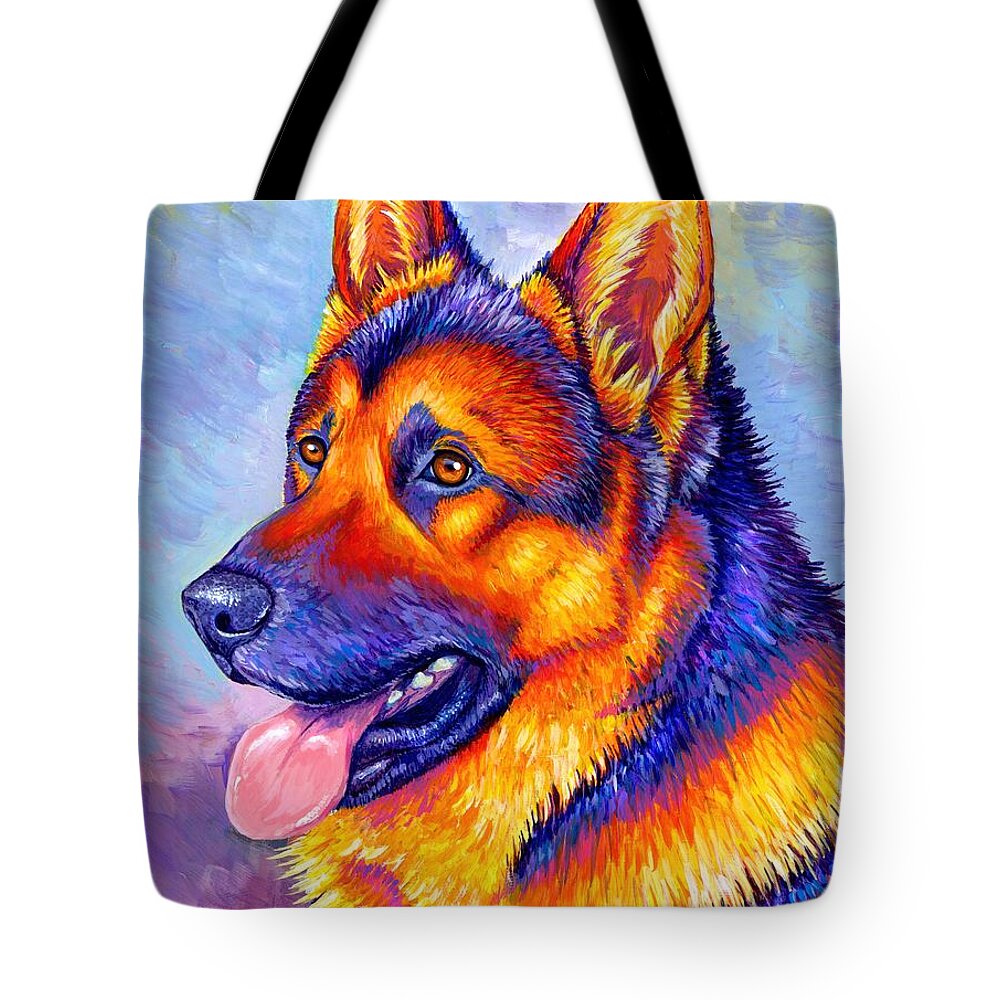 German Shepherd Tote Bag featuring the painting Courageous Partner - Colorful German Shepherd Dog by Rebecca Wang