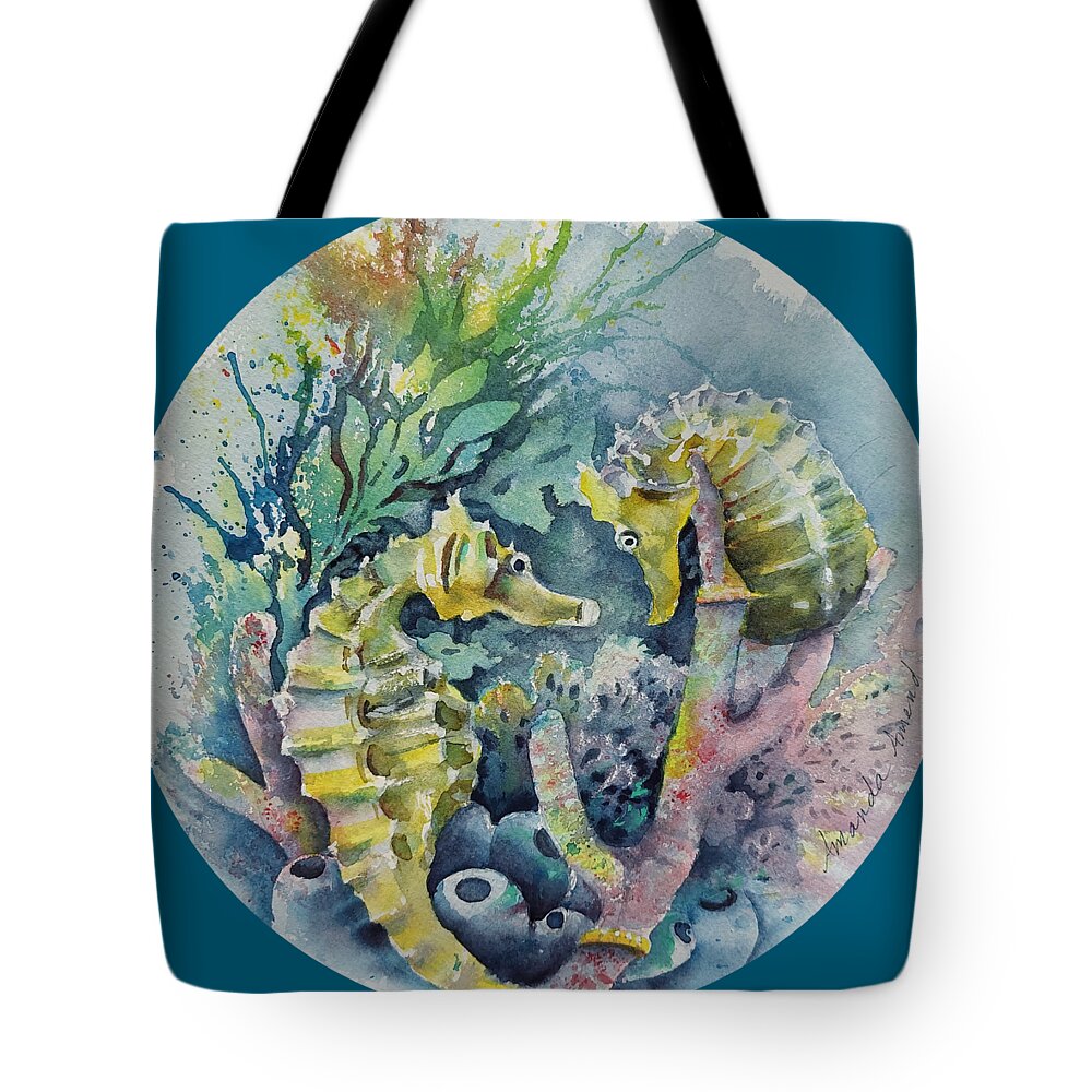Seahorses Tote Bag featuring the painting Courtship by Amanda Amend
