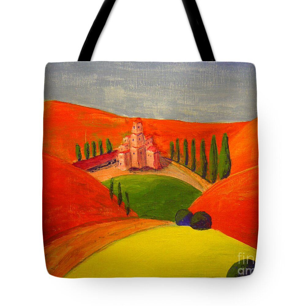 Landscape Tote Bag featuring the painting Courtyard by Lilibeth Andre