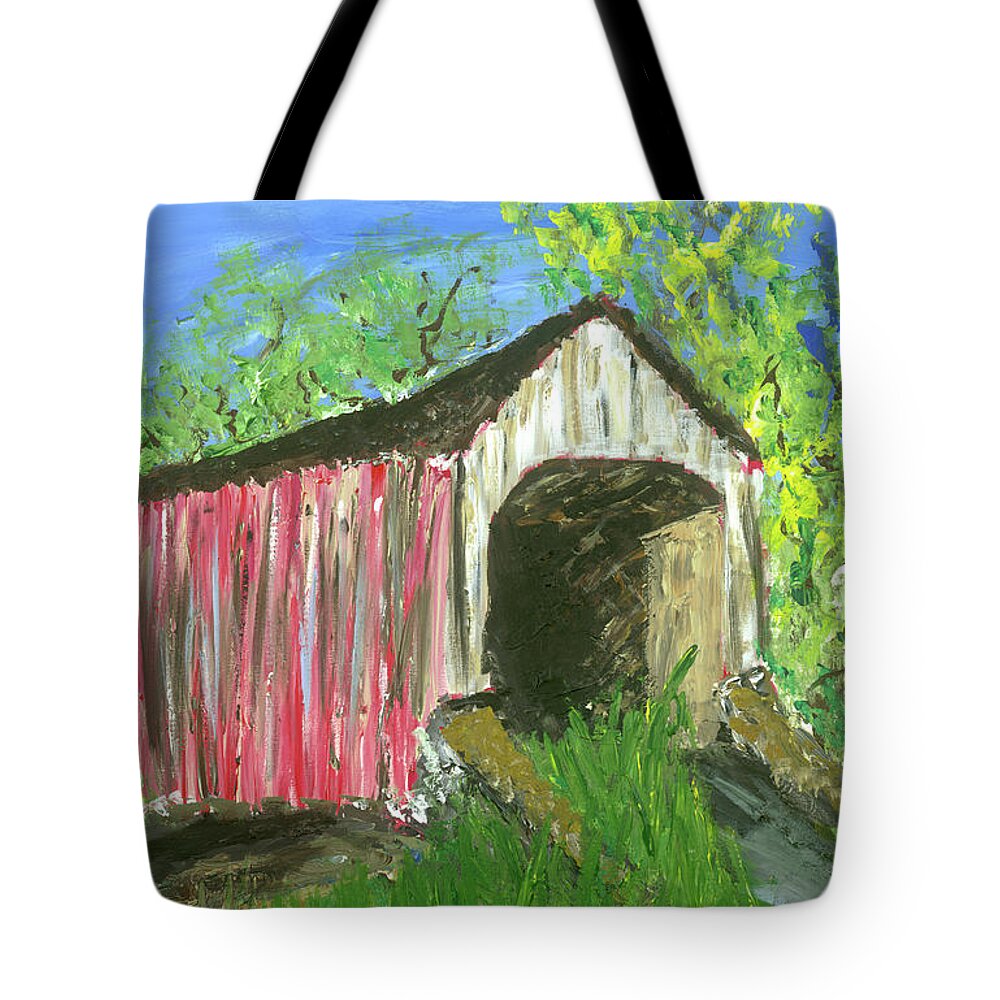 Covered Bridge Tote Bag featuring the painting Covered Bridge by Britt Miller