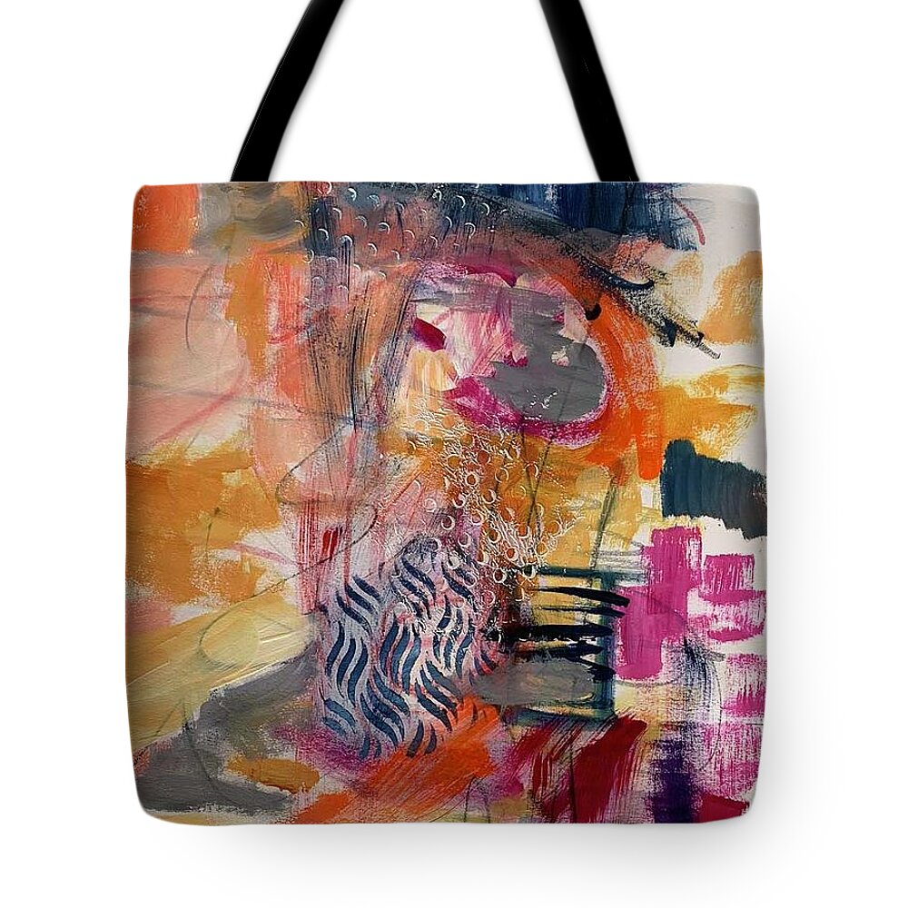 Abstract Tote Bag featuring the painting Coversations Part 1 by Diane Maley