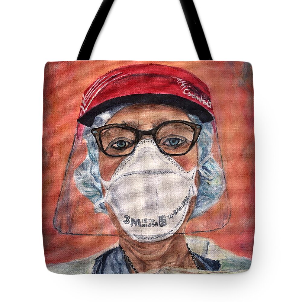 Covid Nurse Hero Angel Medical Portrait Commission 2020 Tote Bag featuring the painting Covid Nurse by Bonnie Peacher