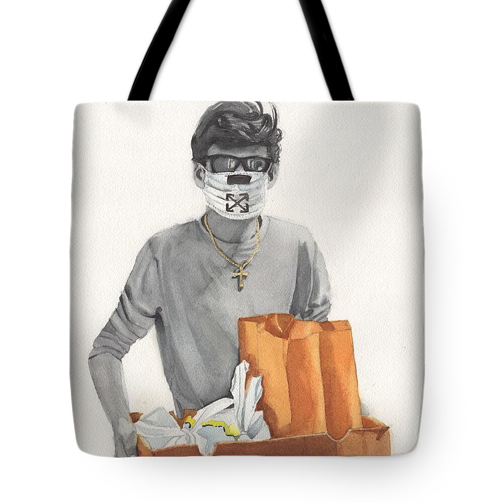 Covid19 Heroes Tote Bag featuring the painting COVID19 Volunteer #6 by Vicki B Littell