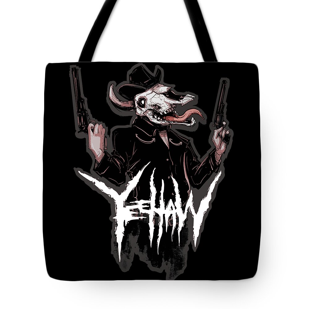 Cowboy Tote Bag featuring the drawing Cowboy Metal by Ludwig Van Bacon