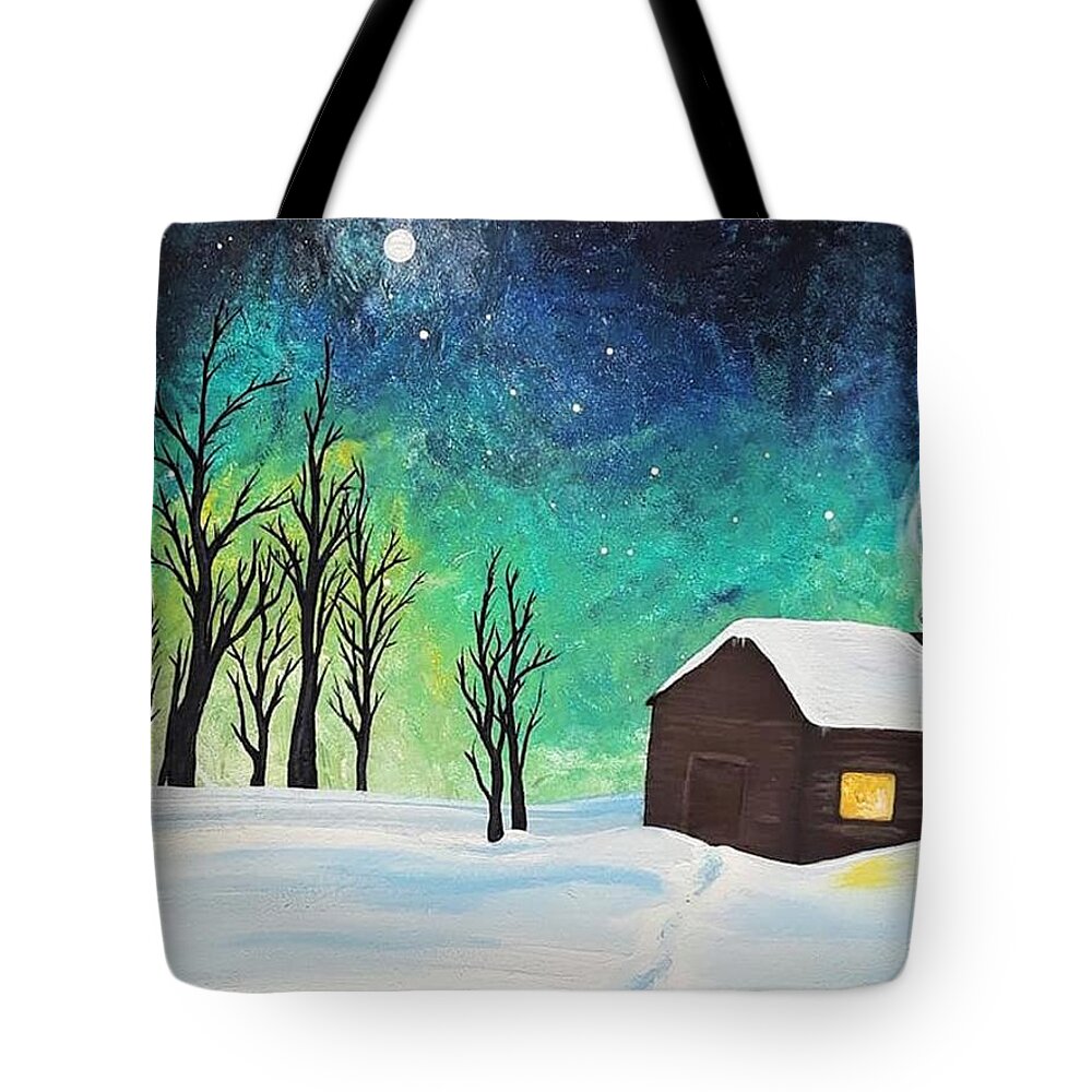 Cabin Tote Bag featuring the painting Cozy by April Reilly