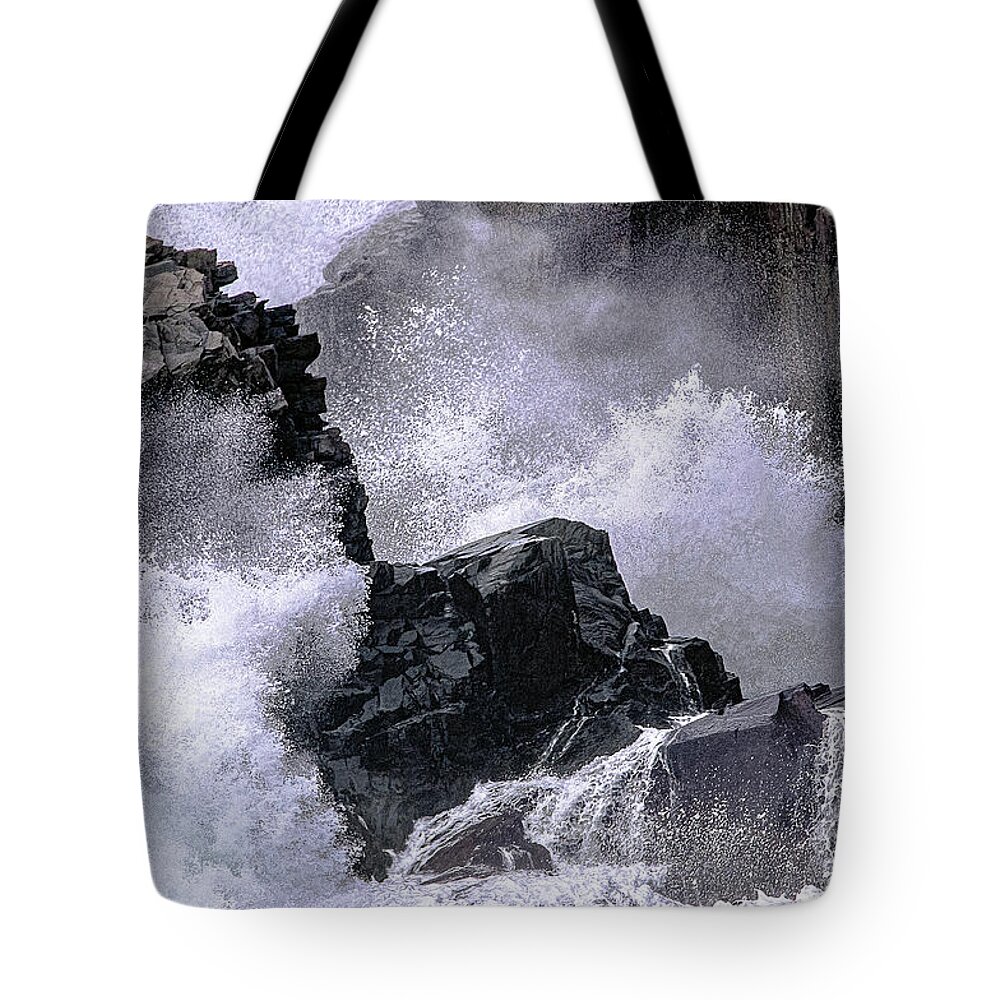 Crashing Wave Tote Bag featuring the photograph Crashing Wave at Quoddy by Marty Saccone