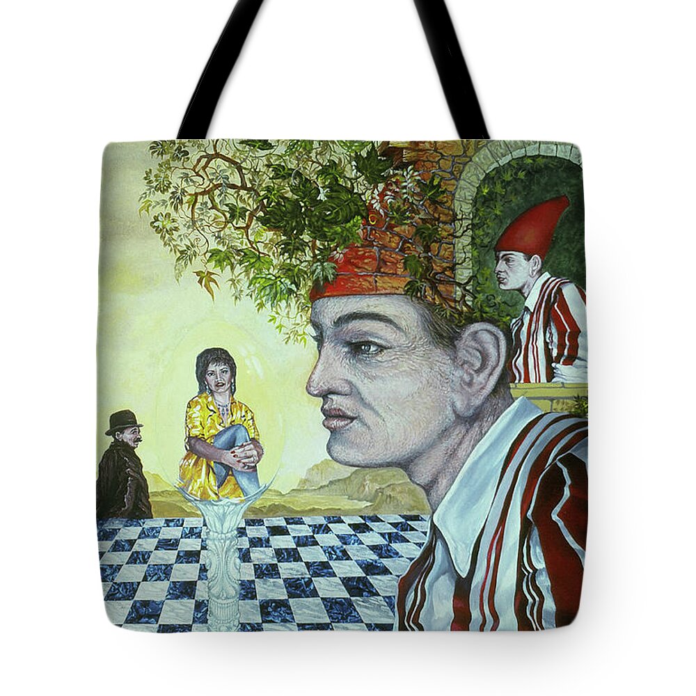 Art Of The Mystic Tote Bag featuring the painting Crazy Queen B Surrounded By Unrelated Relatives by Otto Rapp