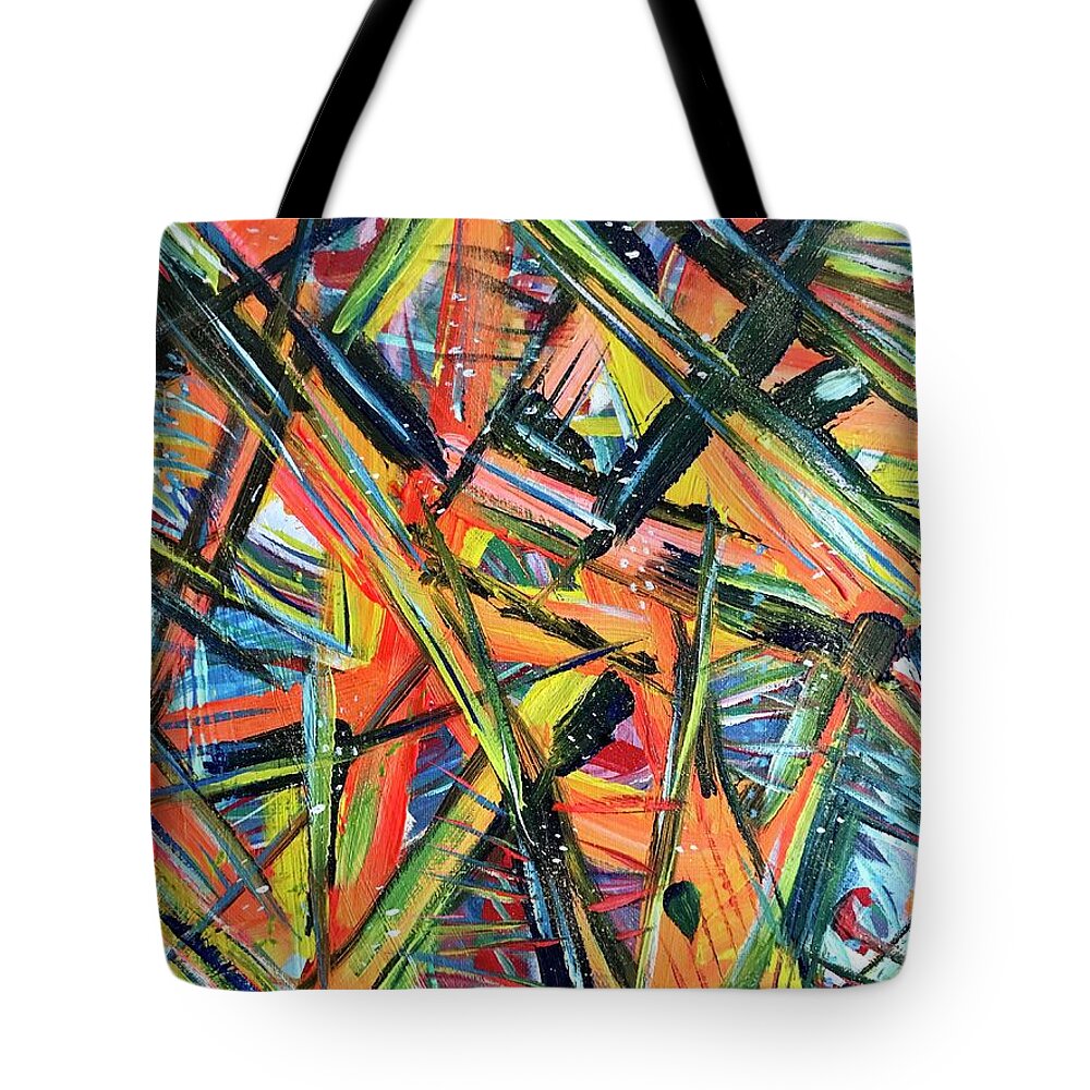 Abstract Tote Bag featuring the painting Creation Cure by Jackie Ryan