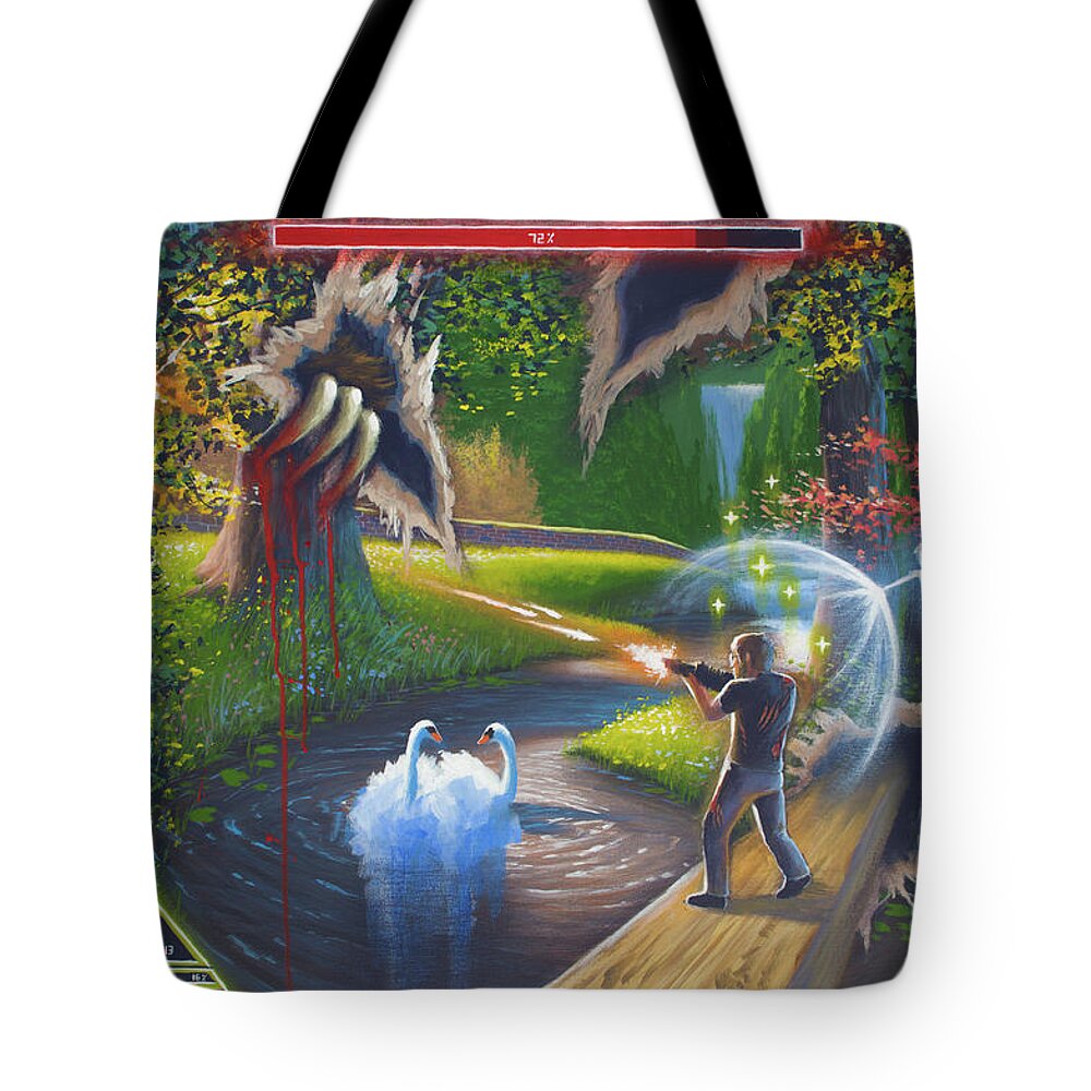 Acrylic Tote Bag featuring the painting Creative Combat by Timothy Stanford