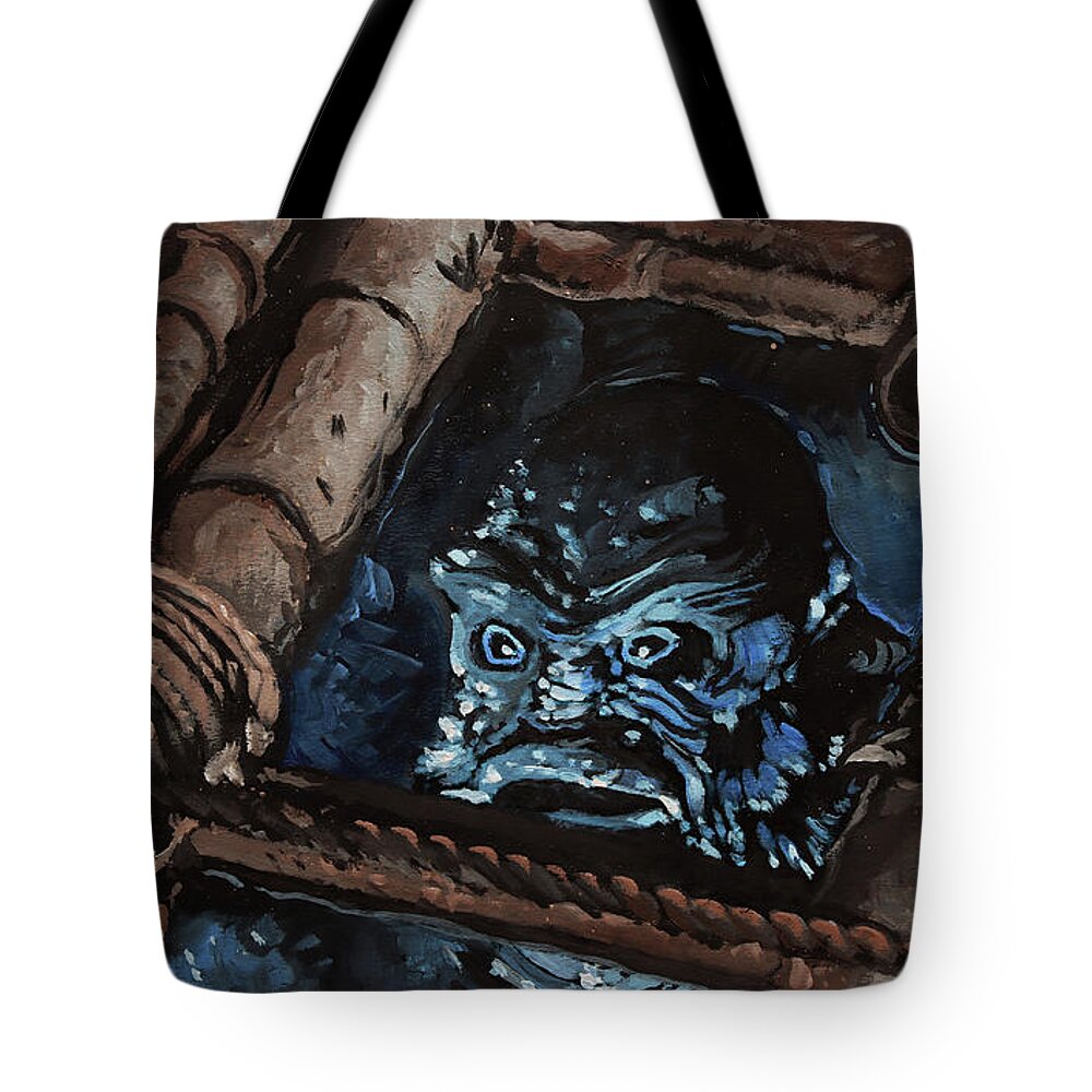 Creature Tote Bag featuring the painting Creature From The Black Lagoon by Sv Bell