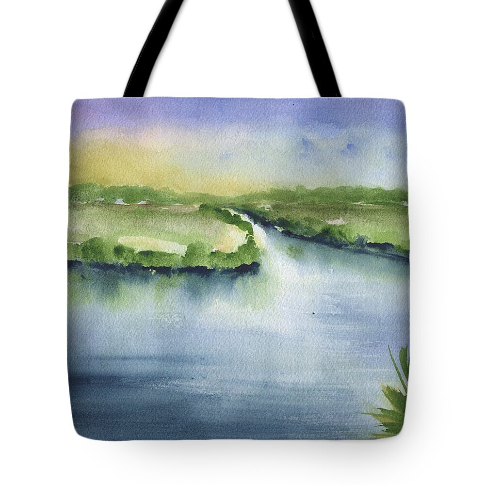 Creek At Dusk Tote Bag featuring the painting Creek at Dusk by Frank Bright