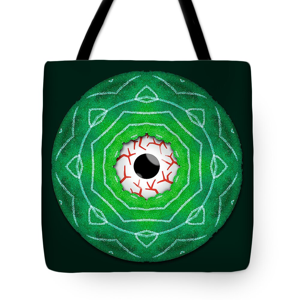 Creepy Tote Bag featuring the digital art Creepy Eye Staring Through A Green Hole by Boriana Giormova