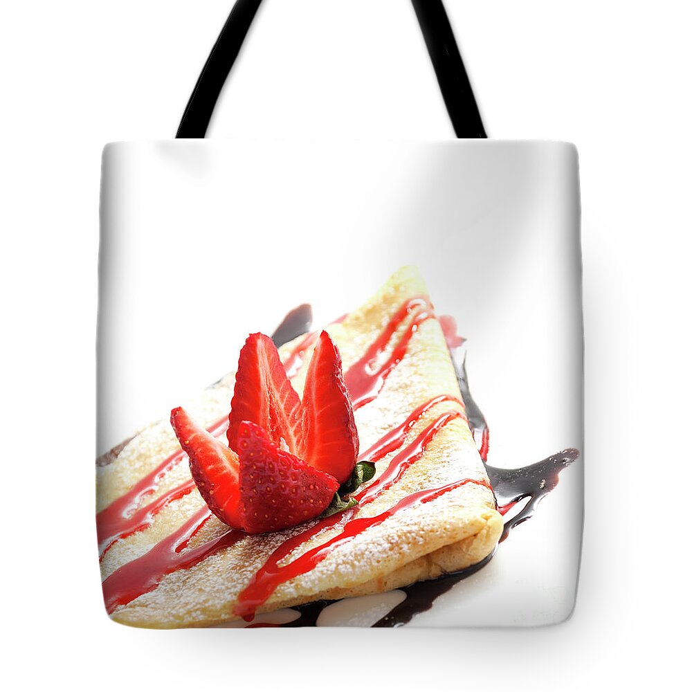 Crepes Tote Bag featuring the photograph Crepes with chocolate and strawberry by Jelena Jovanovic