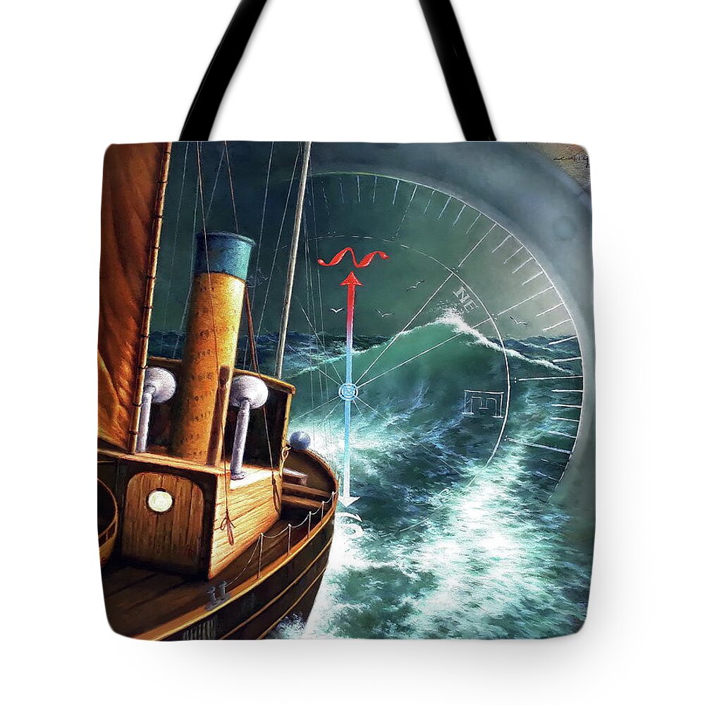 Compass Tote Bag featuring the painting Cross the Border by Yoo Choong Yeul